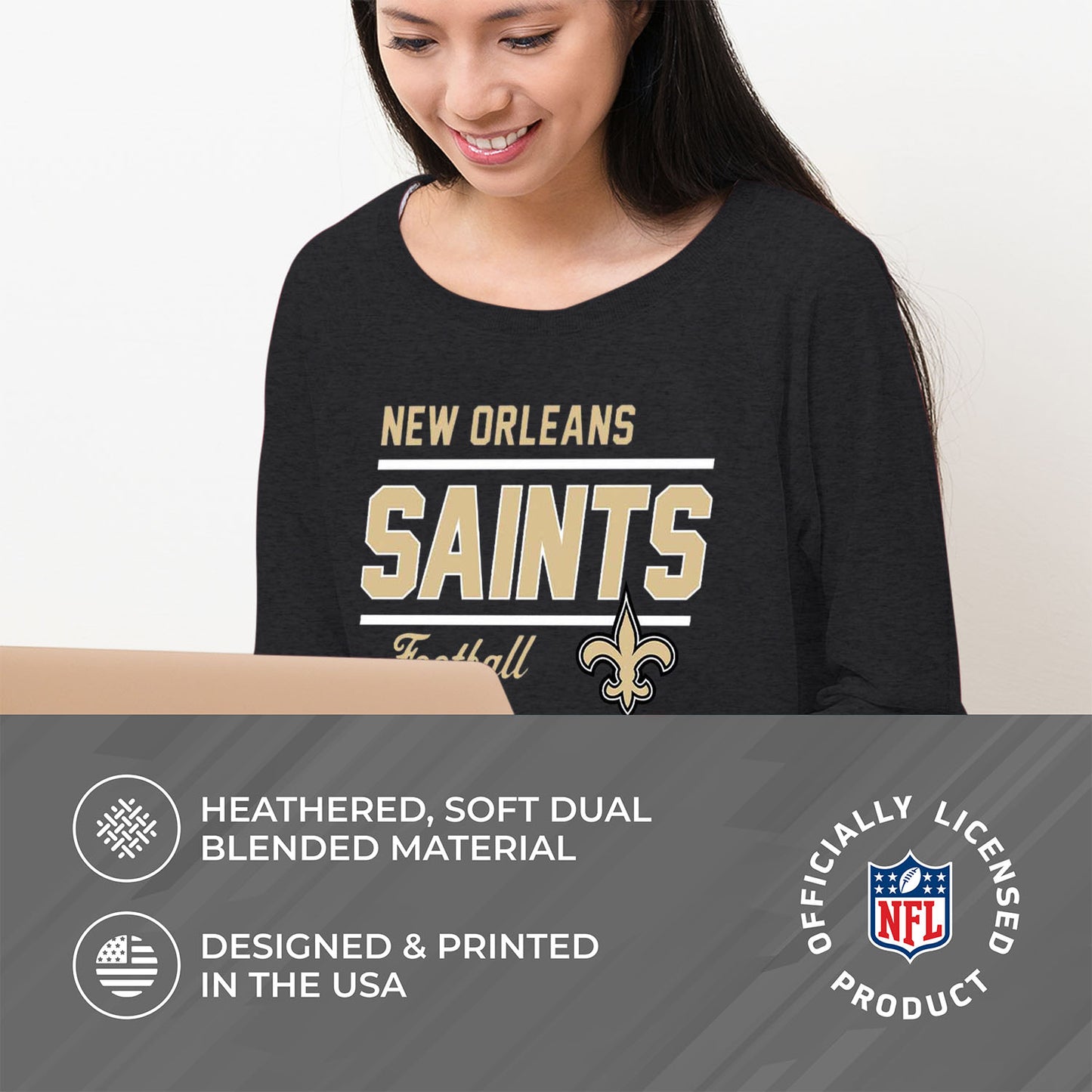 New Orleans Saints NFL Womens Crew Neck Light Weight - Charcoal