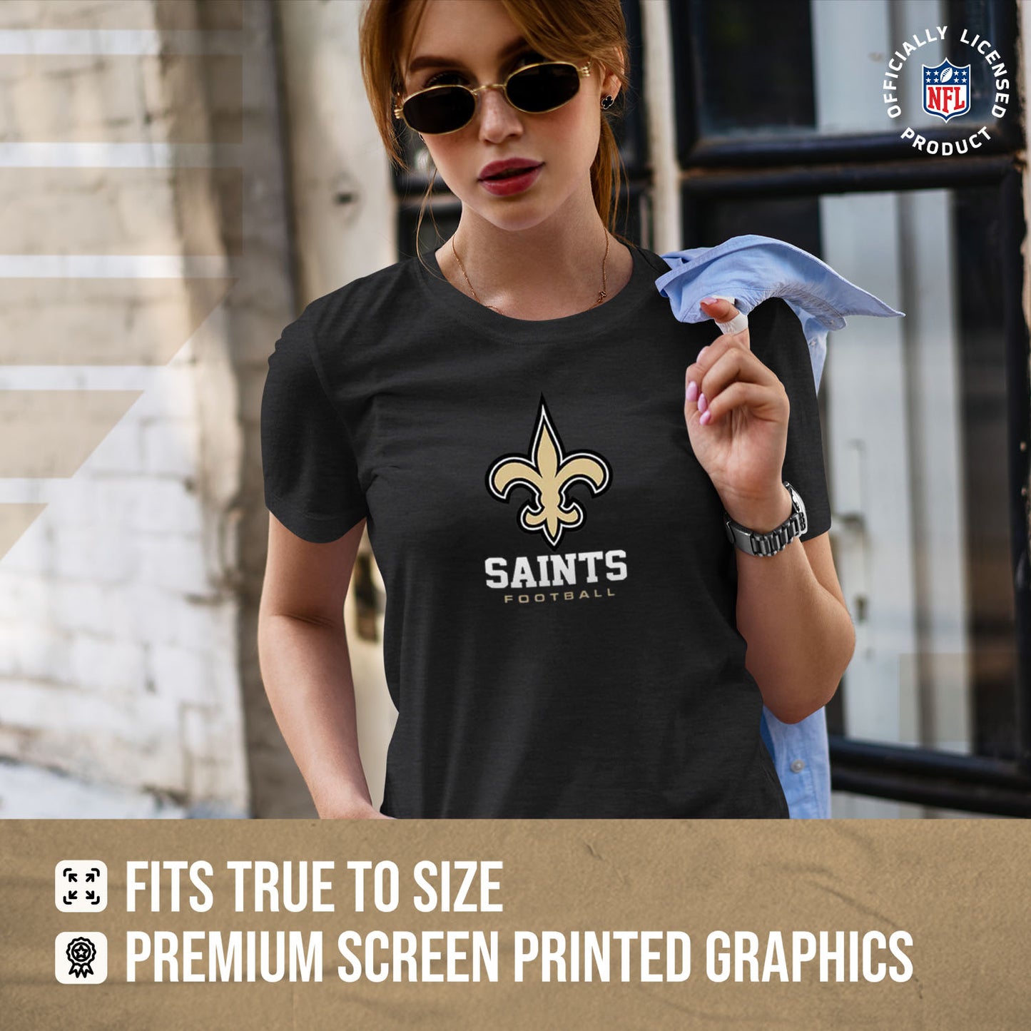 New Orleans Saints Women's NFL Ultimate Fan Logo Short Sleeve T-Shirt - Black