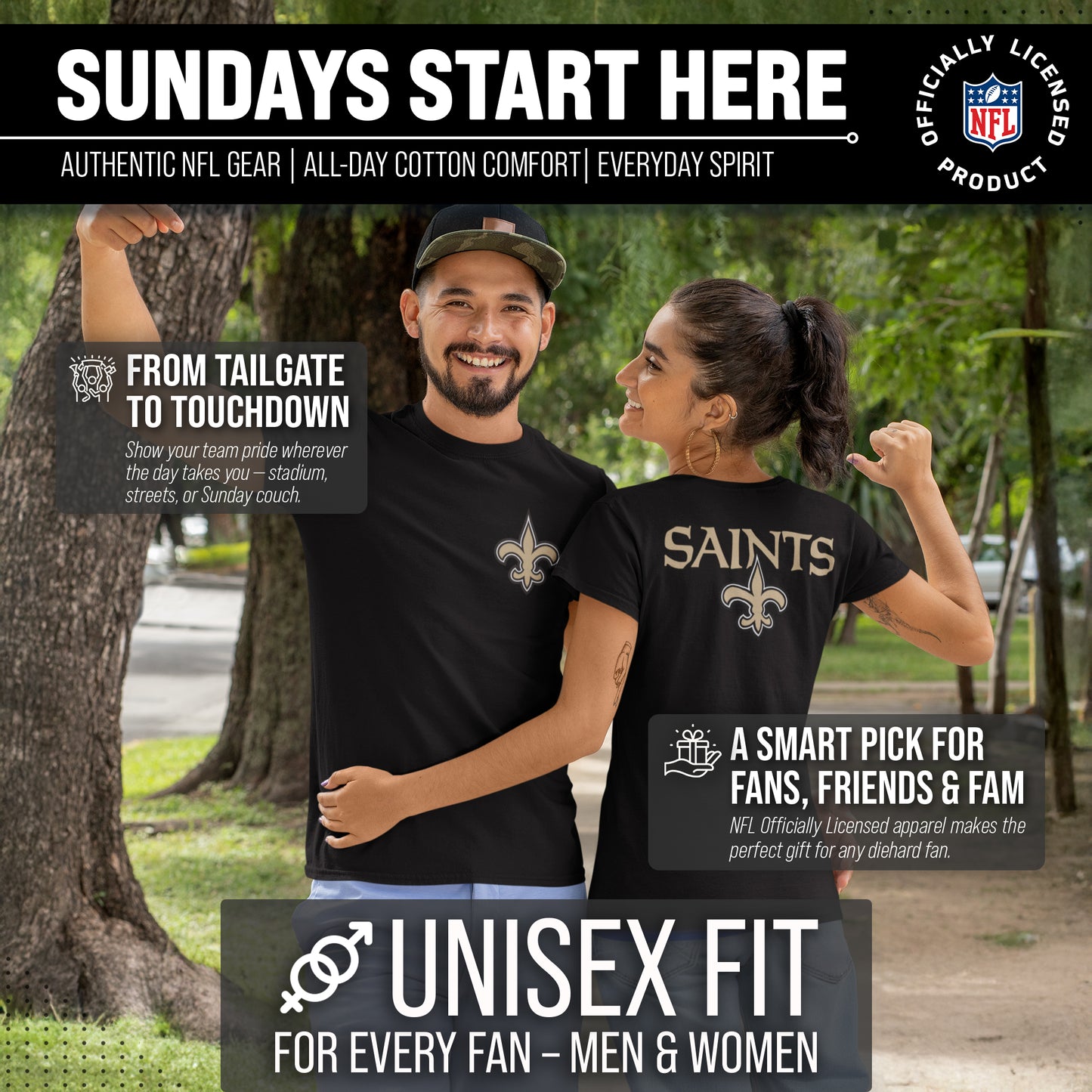 New Orleans Saints NFL Pro Football Final Countdown Adult Cotton-Poly Short Sleeved T-Shirt For Men & Women - Black