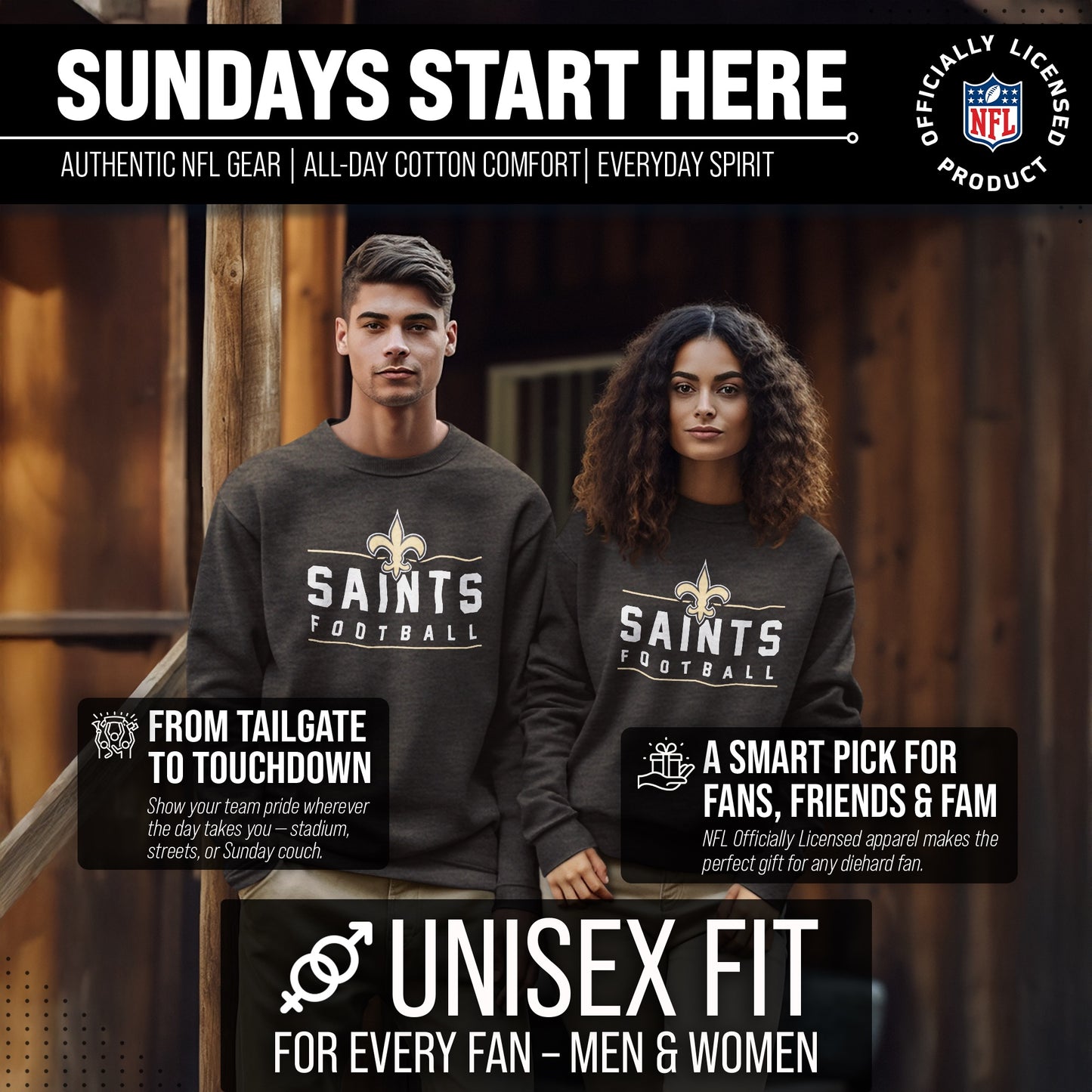 New Orleans Saints NFL Adult True Fan Crewneck Sweatshirt - Charcoal