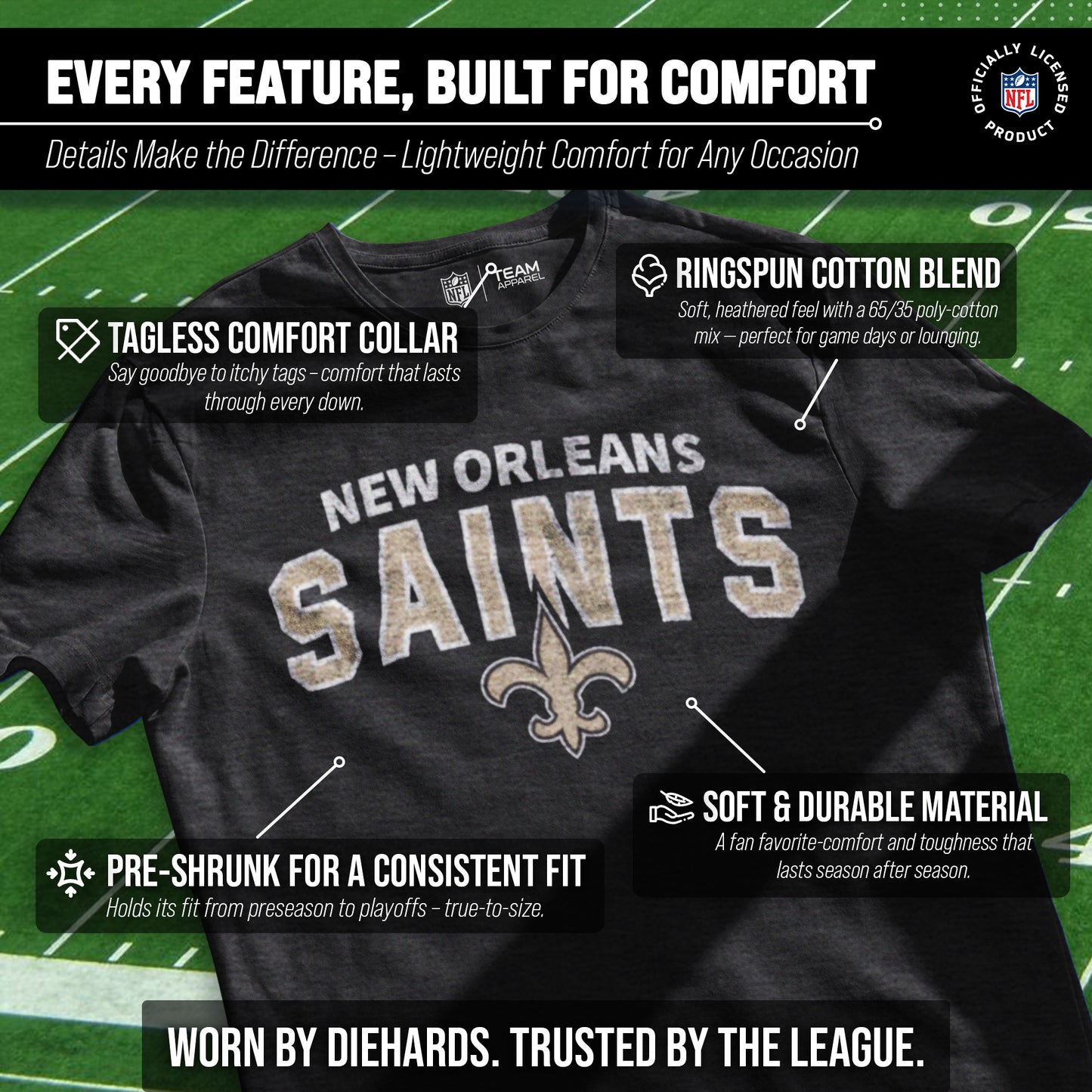 New Orleans Saints NFL Starting Fresh Short Sleeve Heather T-Shirt - Black