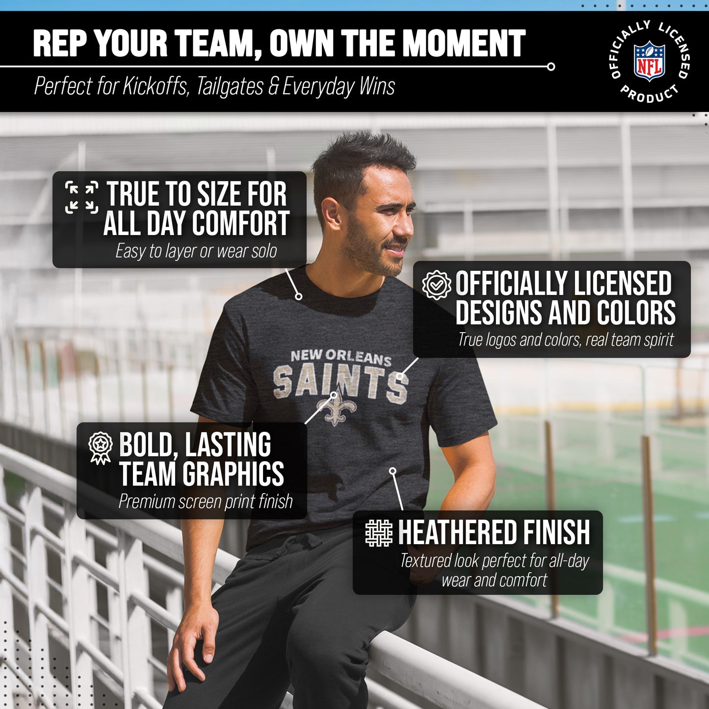 New Orleans Saints NFL Starting Fresh Short Sleeve Heather T-Shirt - Black