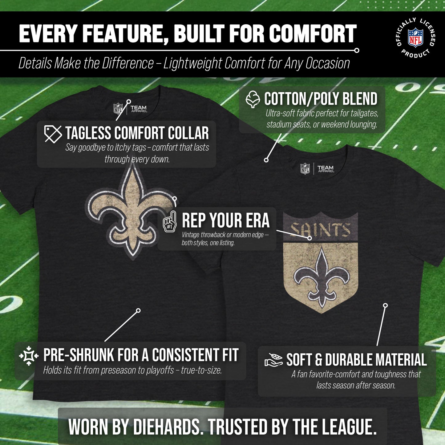 New Orleans Saints NFL Modern Throwback T-shirt - Black