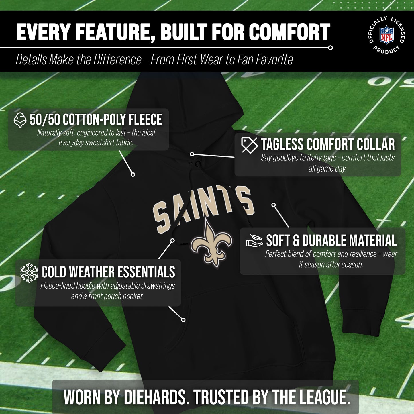 New Orleans Saints NFL Home Team Hoodie - Black