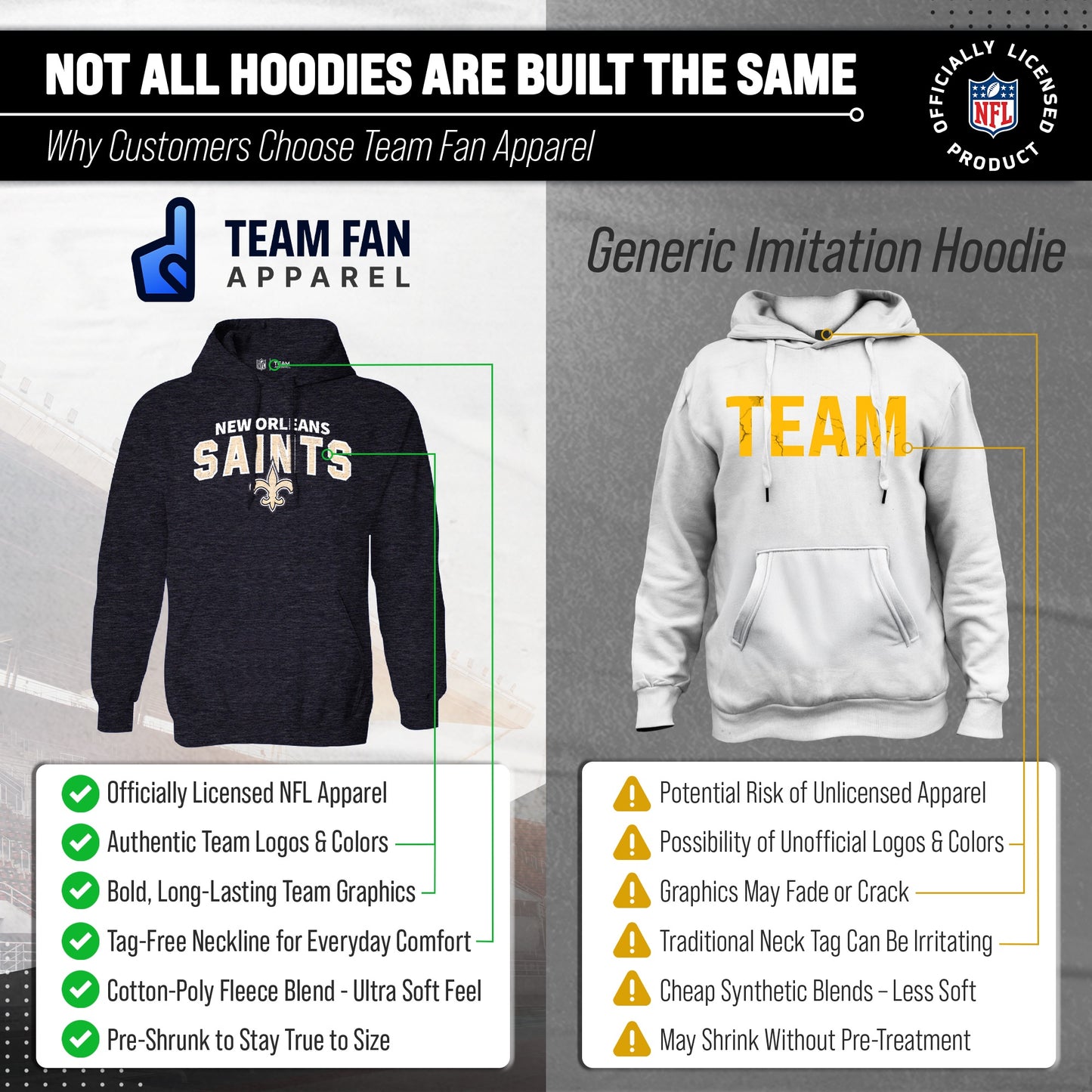 New Orleans Saints NFL Adult Unisex Starting Fresh Ultra Soft Fleece Hooded Sweatshirt - Black Heather