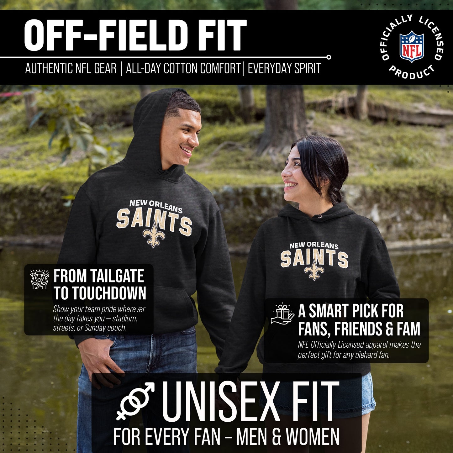 New Orleans Saints NFL Adult Unisex Starting Fresh Ultra Soft Fleece Hooded Sweatshirt - Black Heather