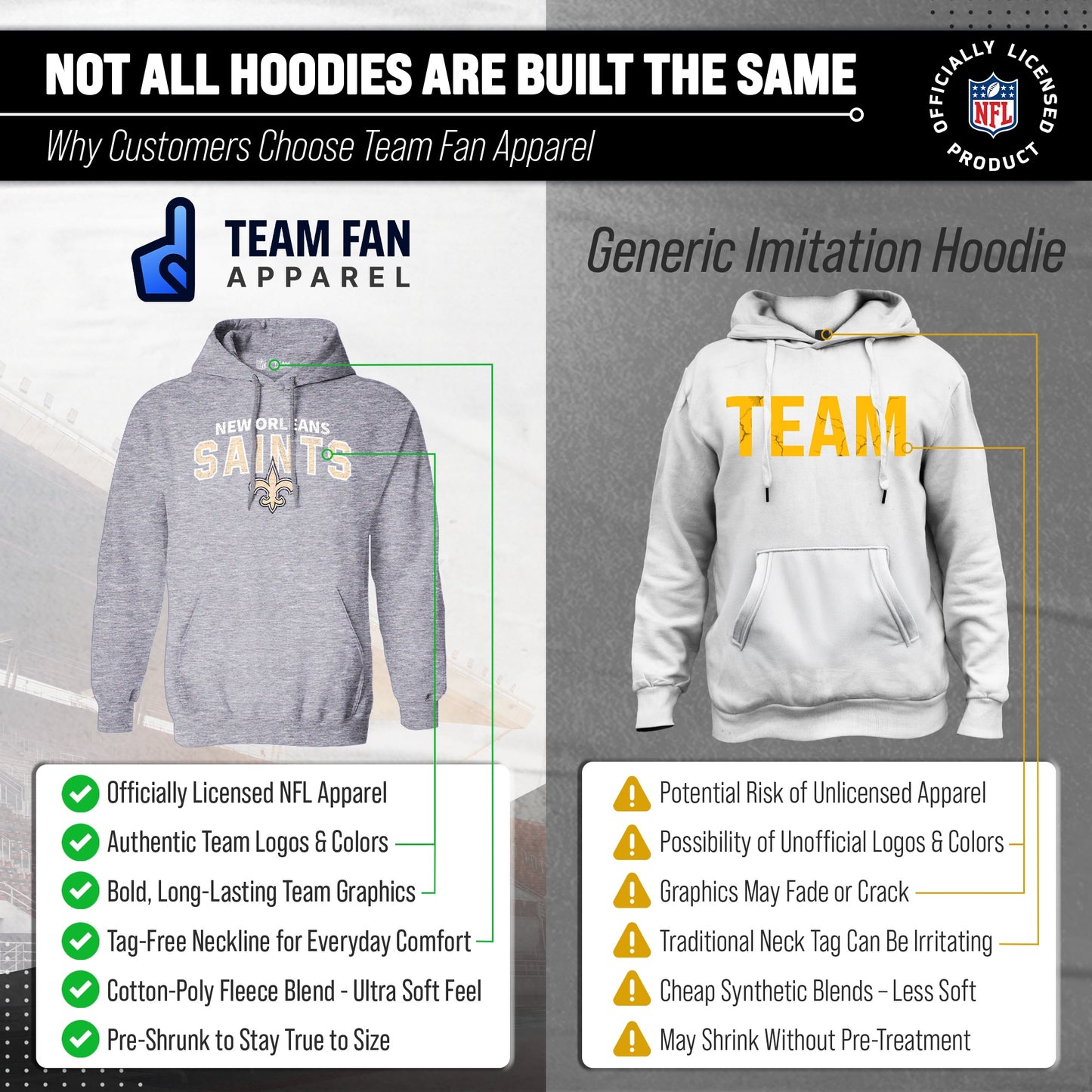 New Orleans Saints NFL Adult Unisex Starting Fresh Ultra Soft Fleece Hooded Sweatshirt - Athletic Heather