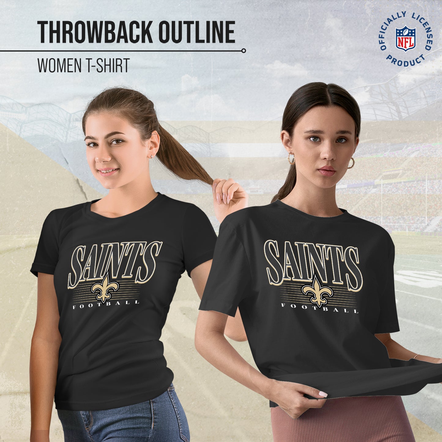 New Orleans Saints NFL Womens Overtime Blueprint Tag-Less T-Shirt - Black
