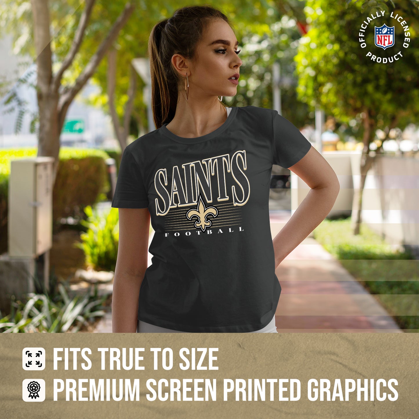 New Orleans Saints NFL Womens Overtime Blueprint Tag-Less T-Shirt - Black