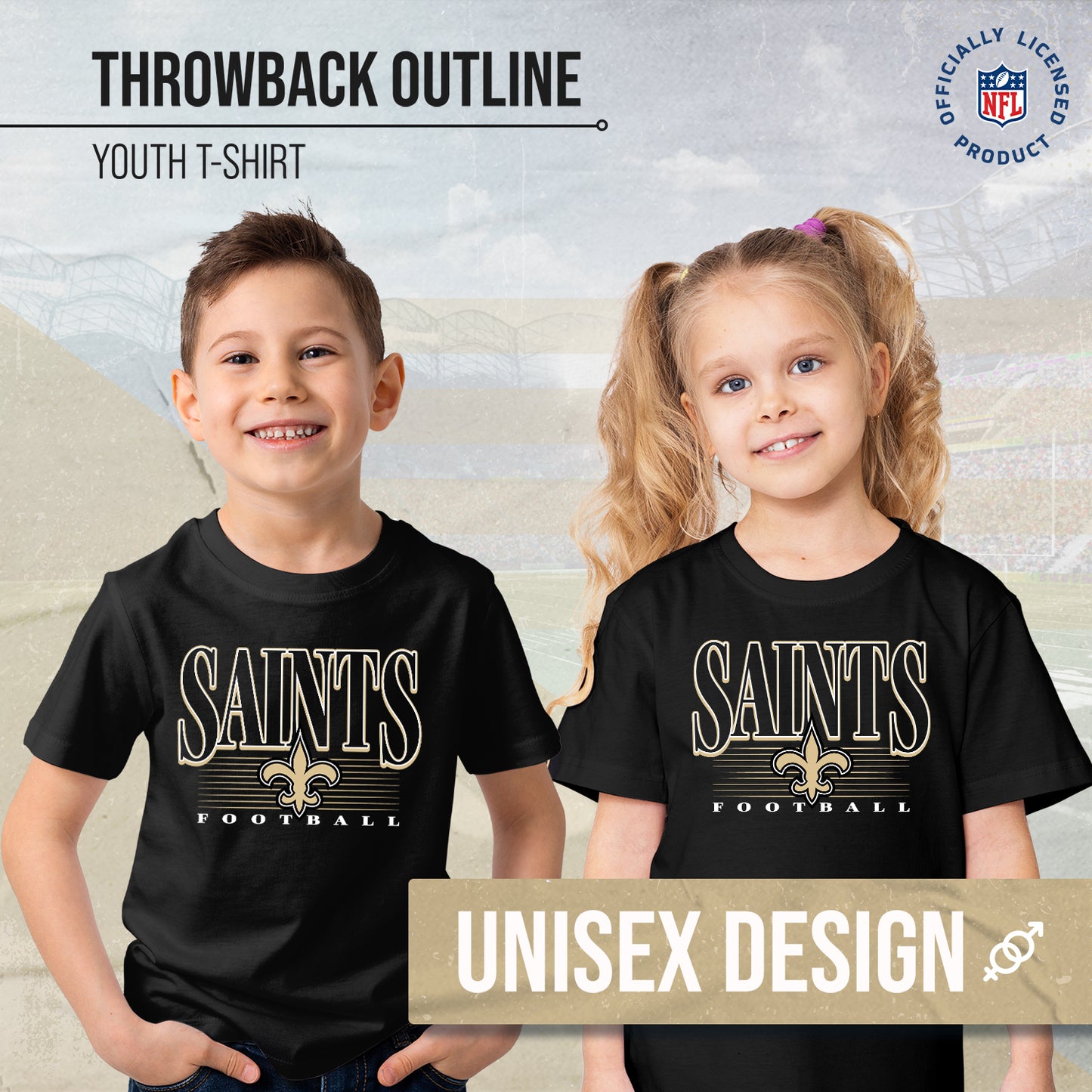 New Orleans Saints NFL Youth Overtime Blueprint Football T-Shirt Unisex Tag Free Comfortable - Black