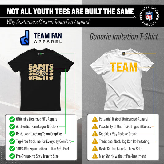 New Orleans Saints NFL Youth Repeating Logo Football T-Shirt Unisex Tag Free Comfortable - Black