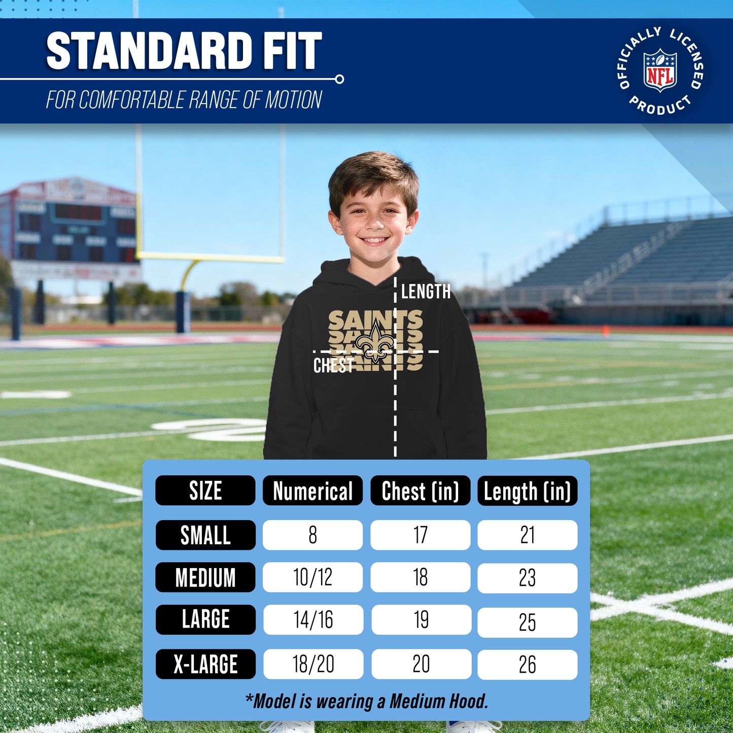 New Orleans Saints NFL Youth Repeating Logo Football Fleece Hooded Sweatshirt - Black