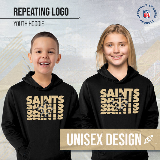New Orleans Saints NFL Youth Repeating Logo Football Fleece Hooded Sweatshirt - Black