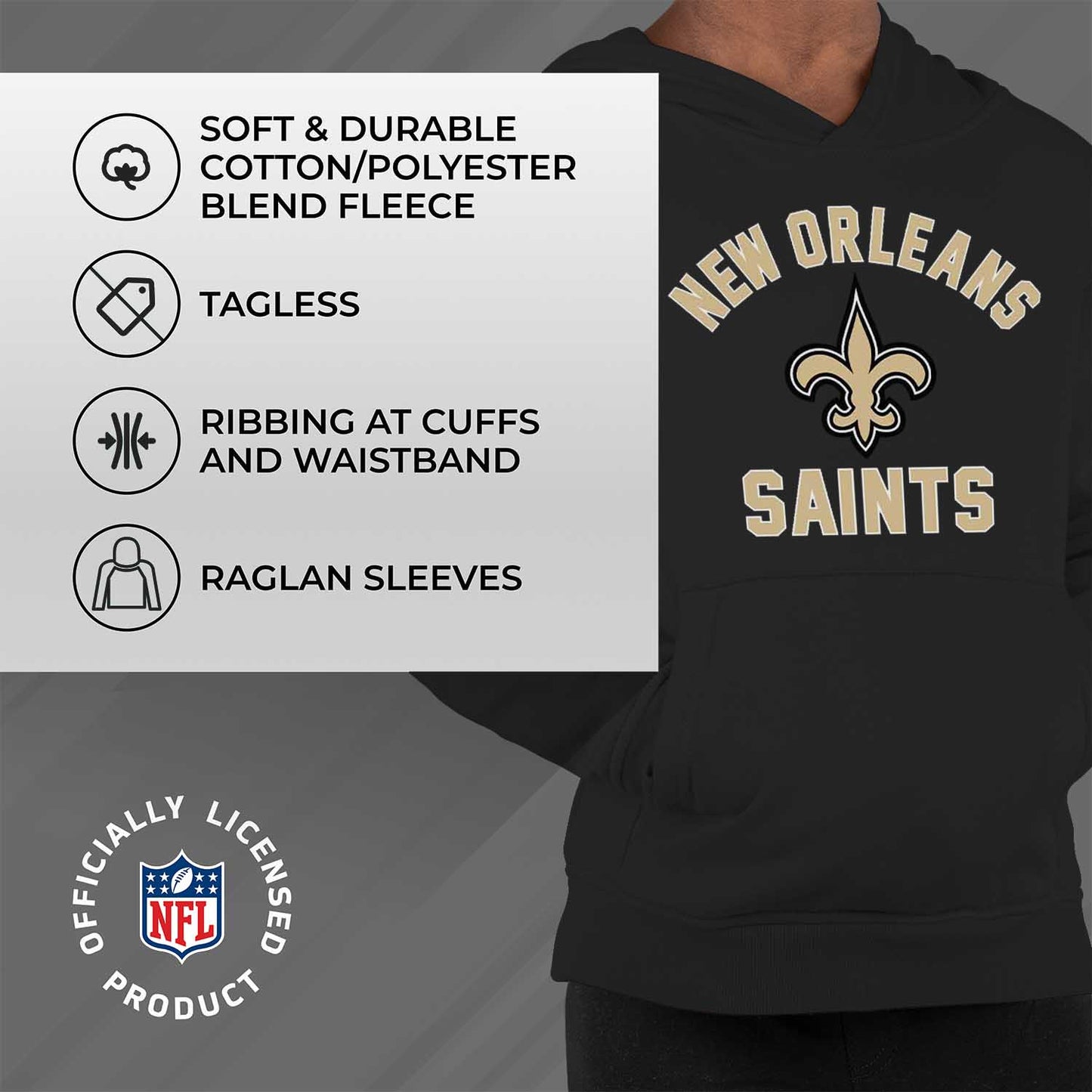 New Orleans Saints NFL Youth Gameday Hooded Sweatshirt - Black
