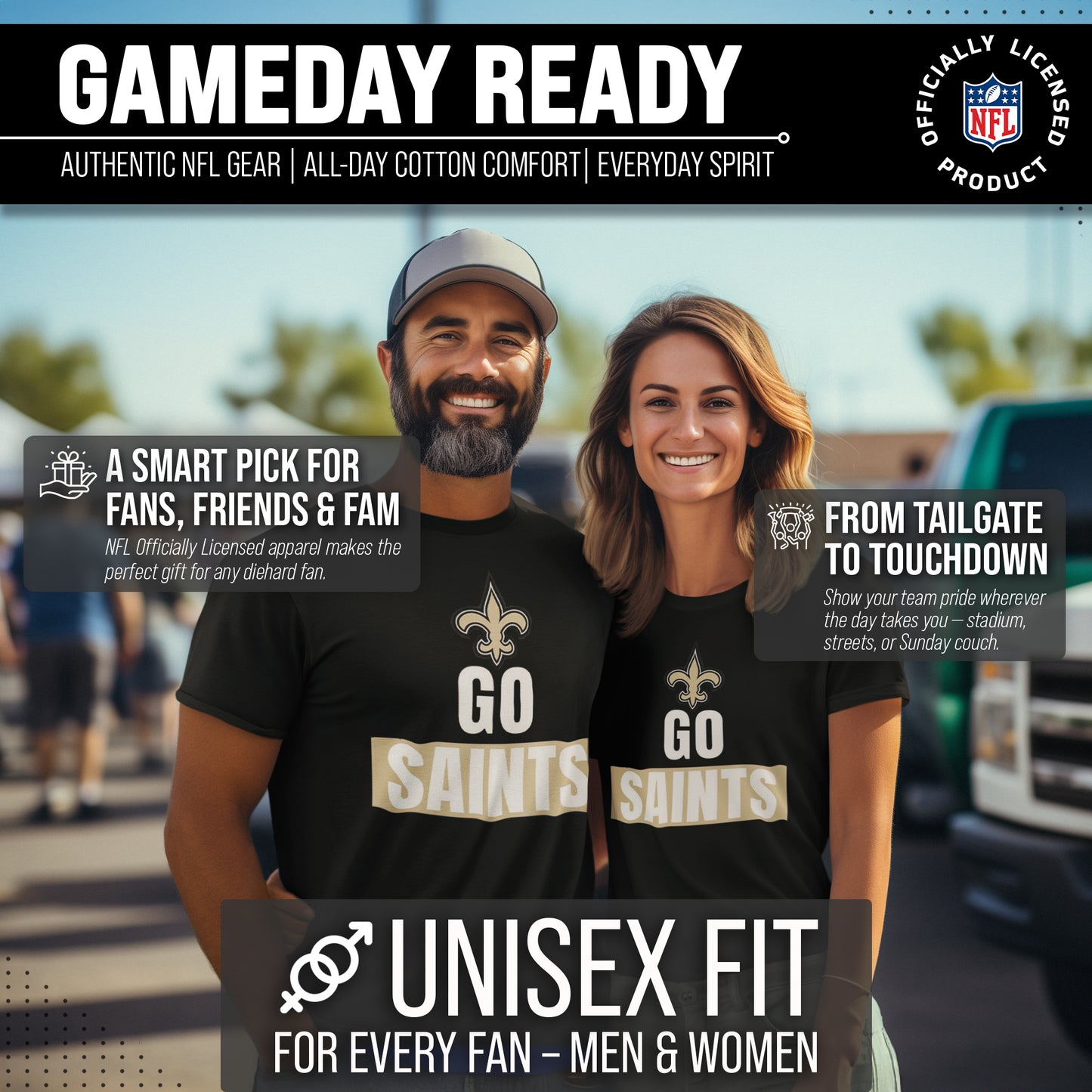 New Orleans Saints NFL Adult Team Slogan Unisex T-Shirt - Black