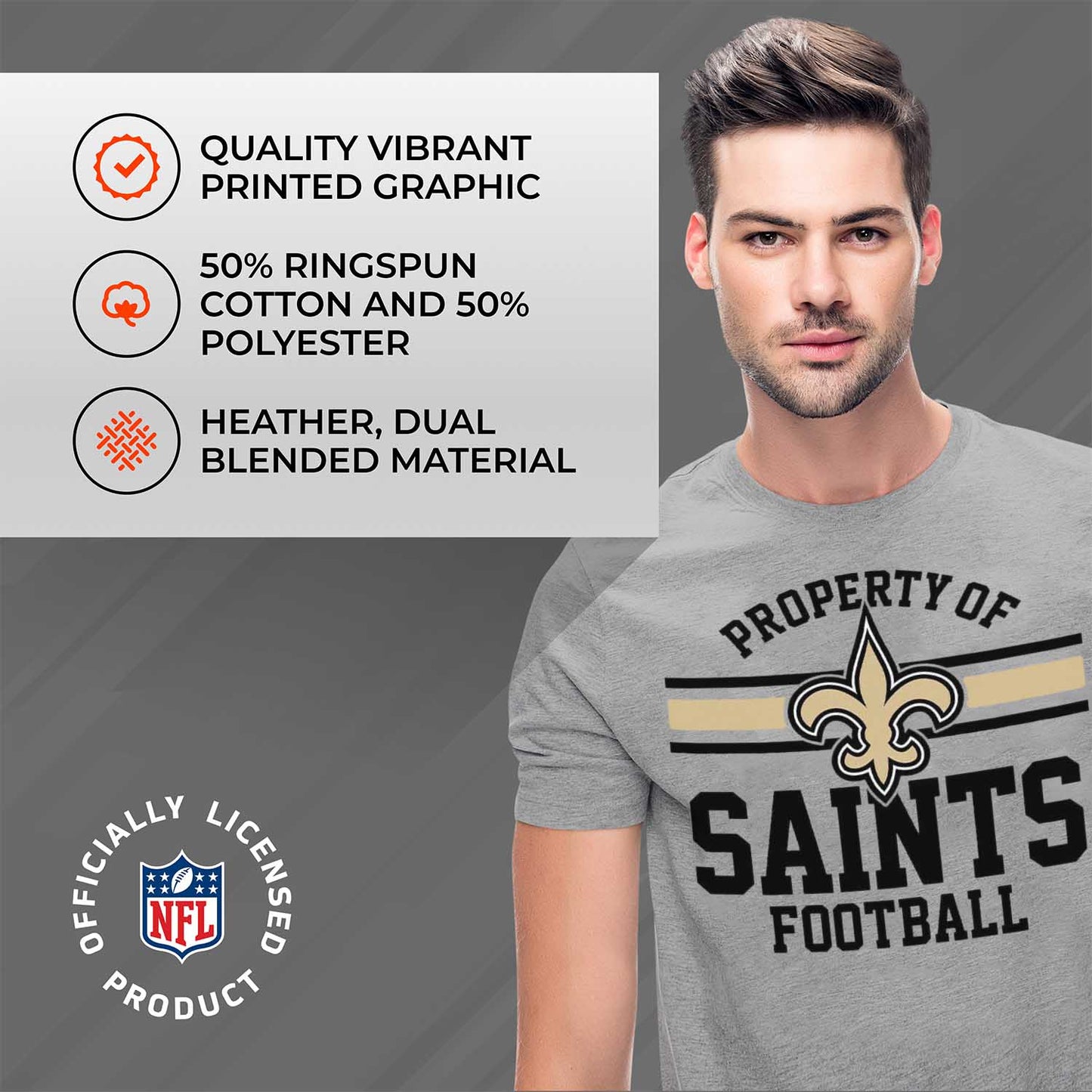 New Orleans Saints NFL Adult Property Of T-Shirt - Sport Gray