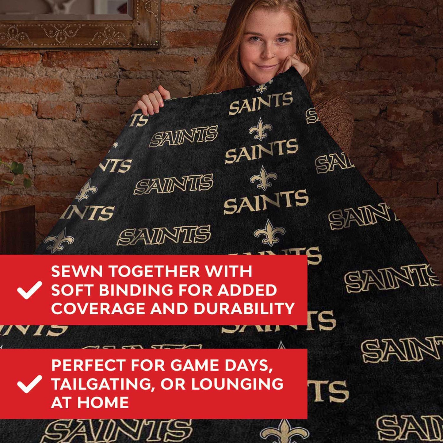 New Orleans Saints NFL Double Sided Blanket - Black