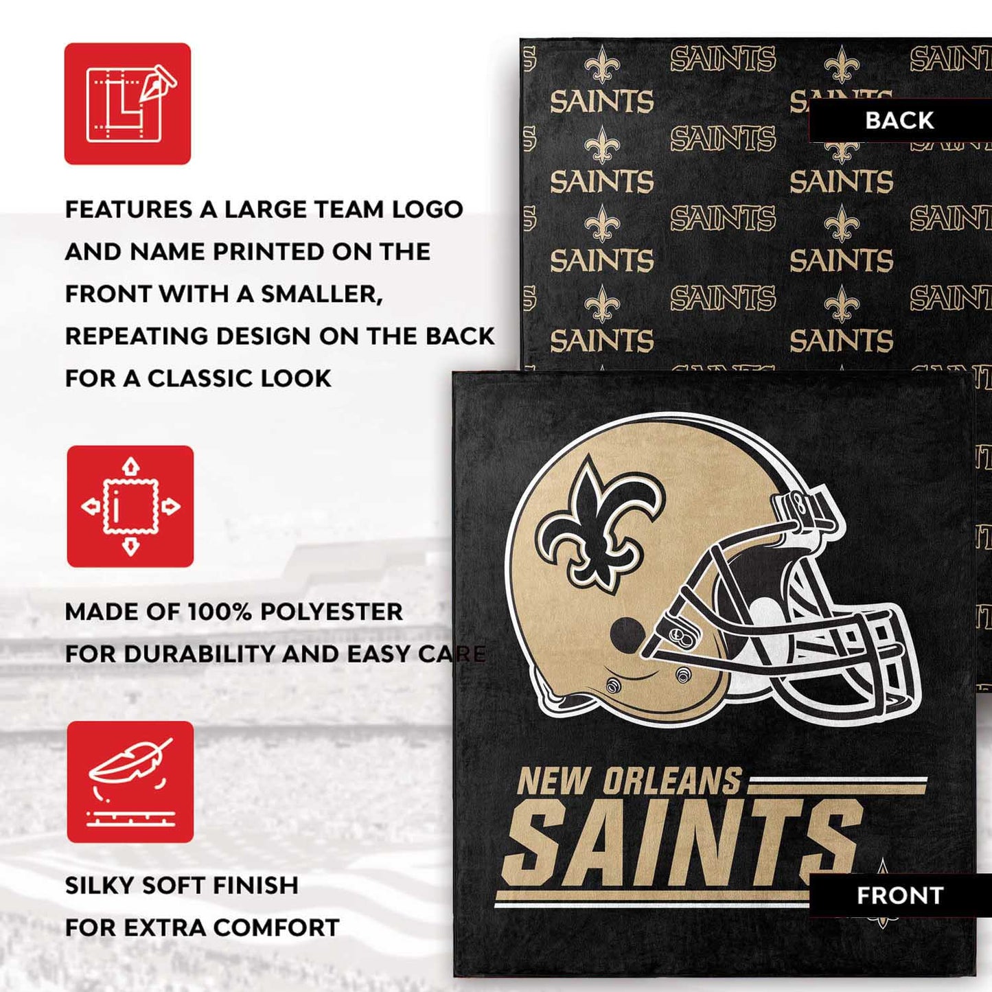 New Orleans Saints NFL Double Sided Blanket - Black