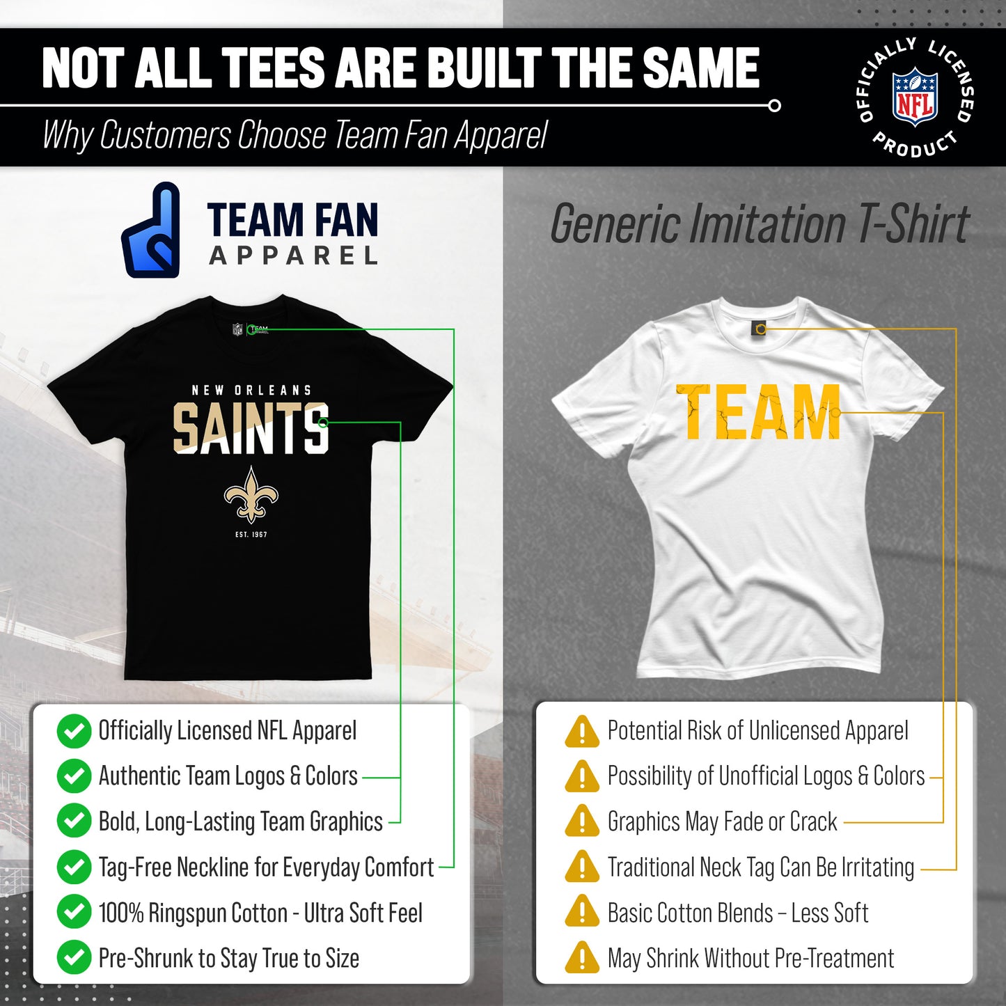 New Orleans Saints Adult NFL Diagonal Fade Color Block T-Shirt - Black