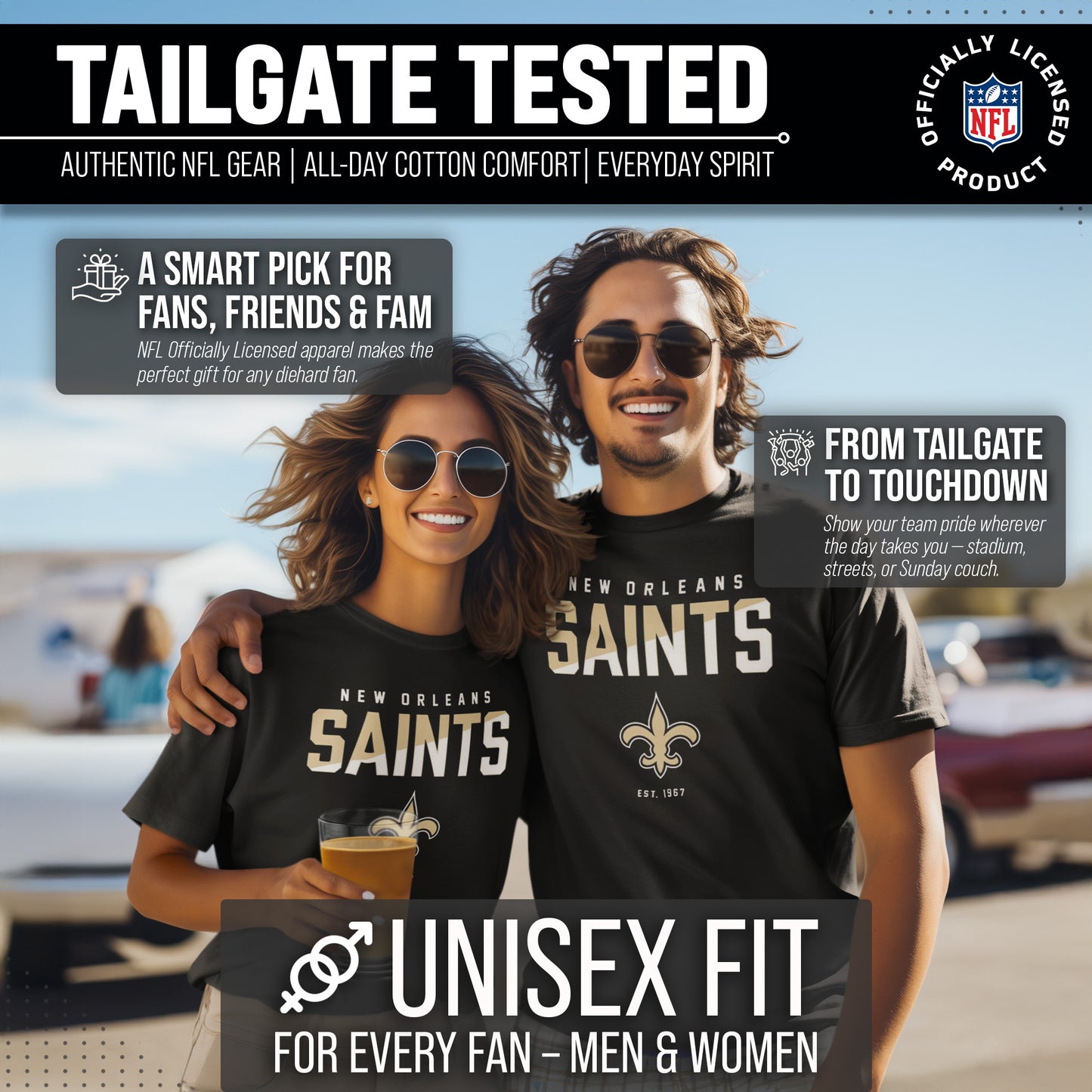 New Orleans Saints Adult NFL Diagonal Fade Color Block T-Shirt - Black