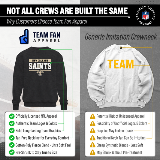 New Orleans Saints NFL Adult Long Sleeve Team Block Charcoal Crewneck Sweatshirt - Charcoal