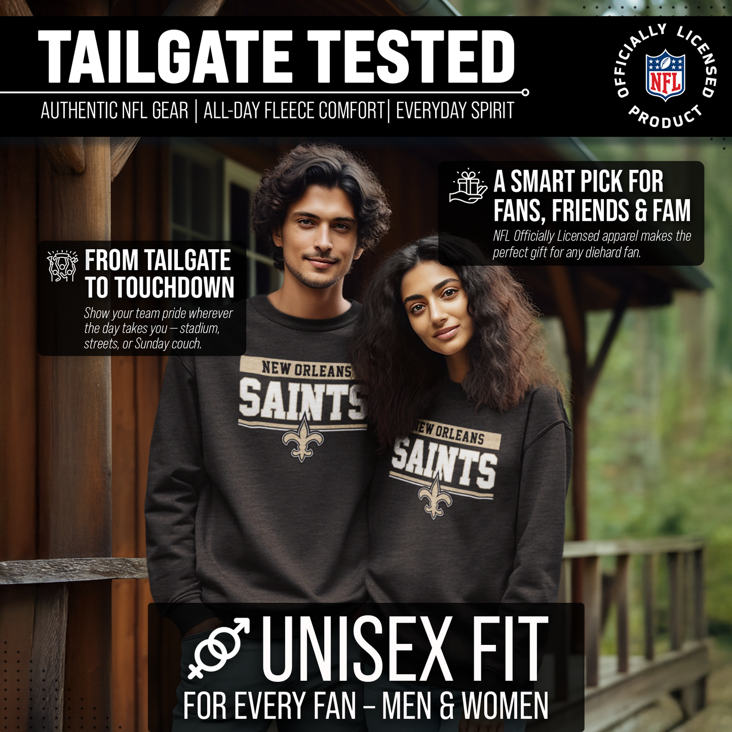 New Orleans Saints NFL Adult Long Sleeve Team Block Charcoal Crewneck Sweatshirt - Charcoal