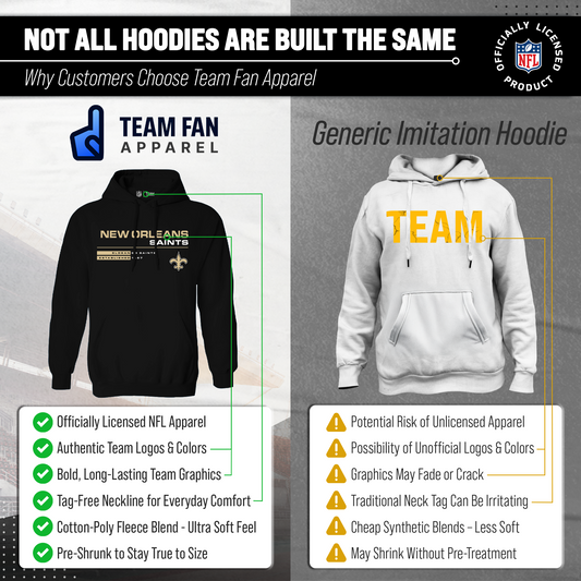 New Orleans Saints Adult NFL Speed Stat Sheet Fleece Hooded Sweatshirt - Black