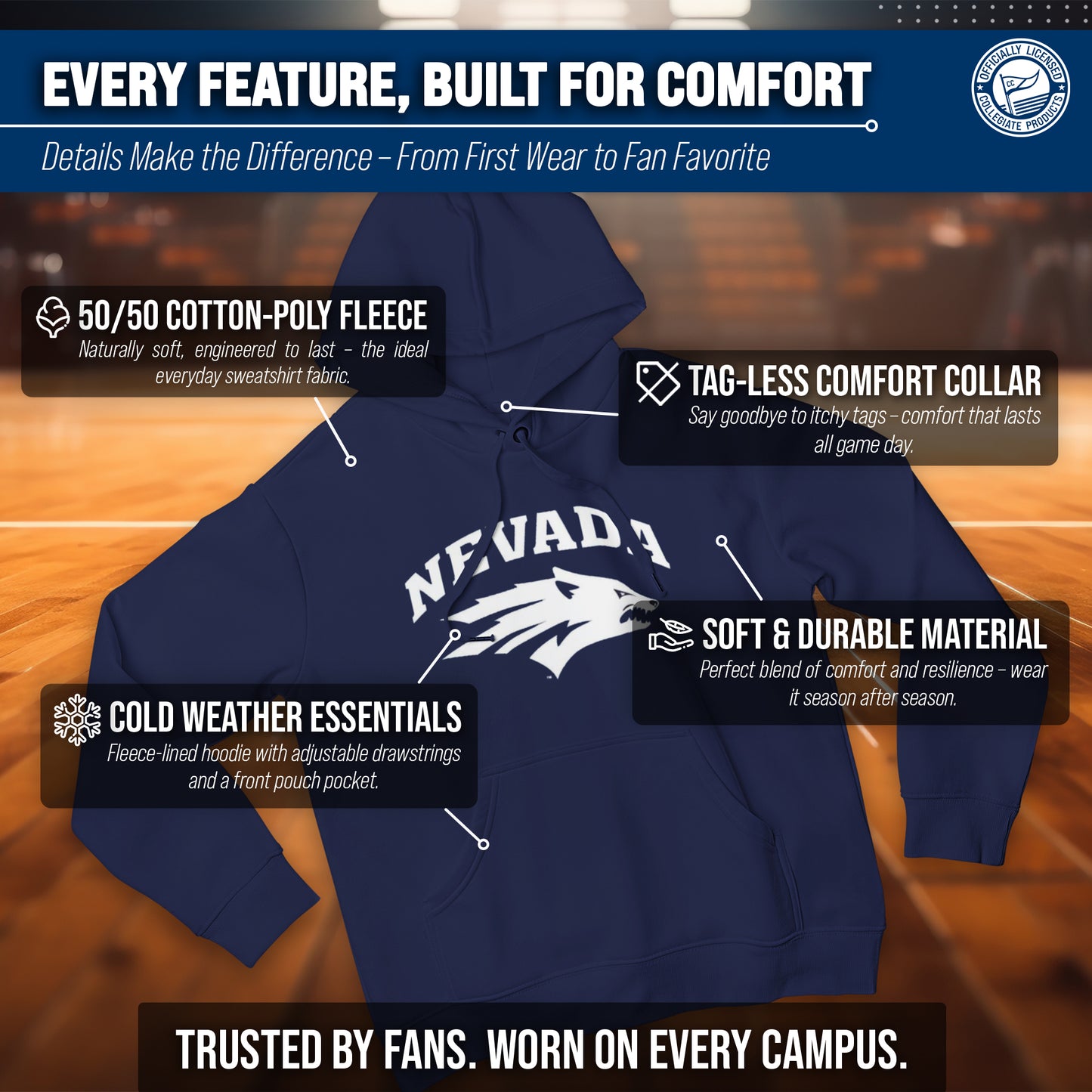 Nevada Wolf Pack Adult Arch & Logo Soft Style Gameday Hooded Sweatshirt - Navy