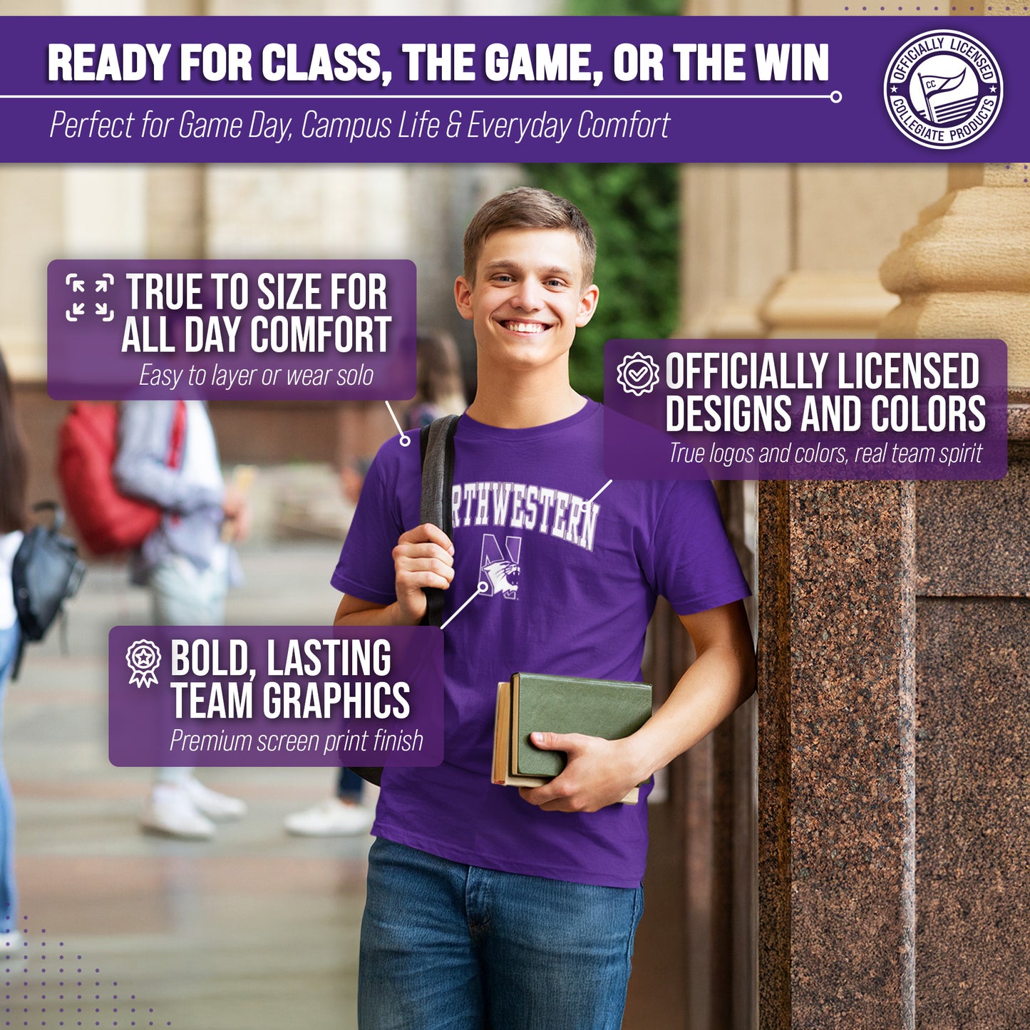 Northwestern Wildcats NCAA Adult Gameday Cotton T-Shirt - Purple
