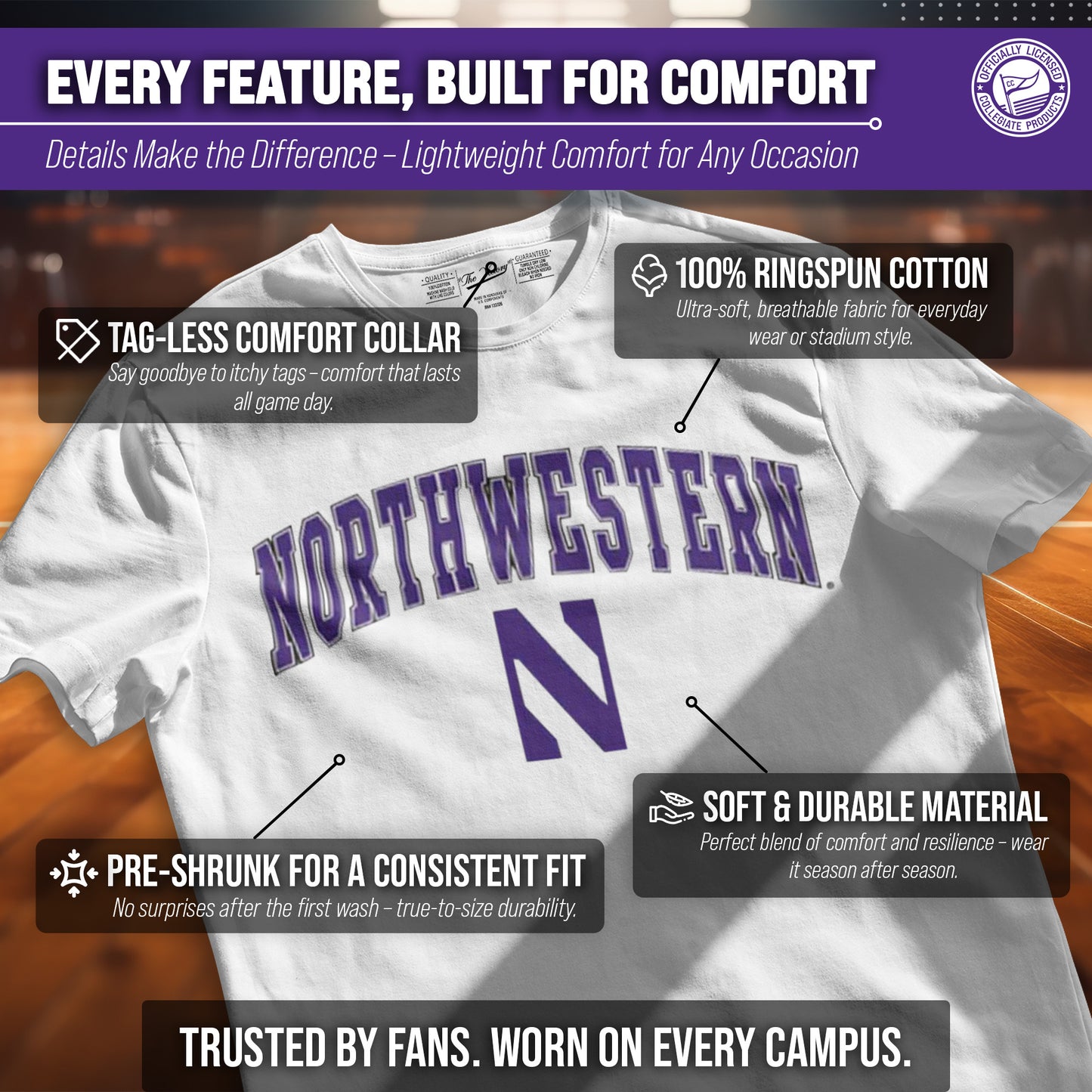 Northwestern Wildcats NCAA Adult Gameday Cotton T-Shirt - White