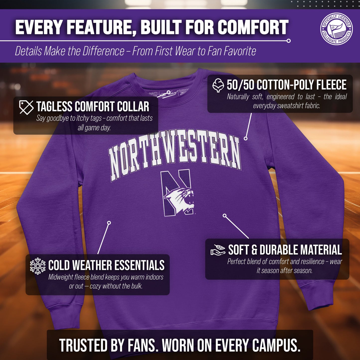 Northwestern Wildcats Adult Arch & Logo Soft Style Gameday Crewneck Sweatshirt - Purple
