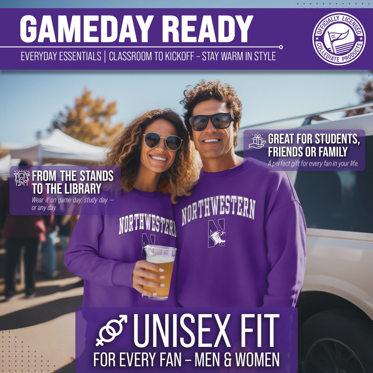 Northwestern Wildcats Adult Arch & Logo Soft Style Gameday Crewneck Sweatshirt - Purple