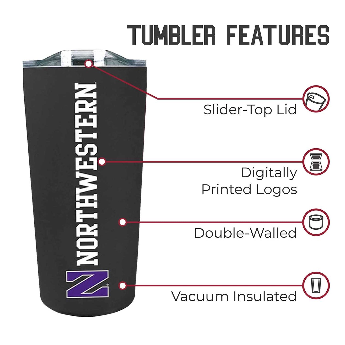 Northwestern Wildcats NCAA Stainless Steel Tumbler perfect for Gameday - Black