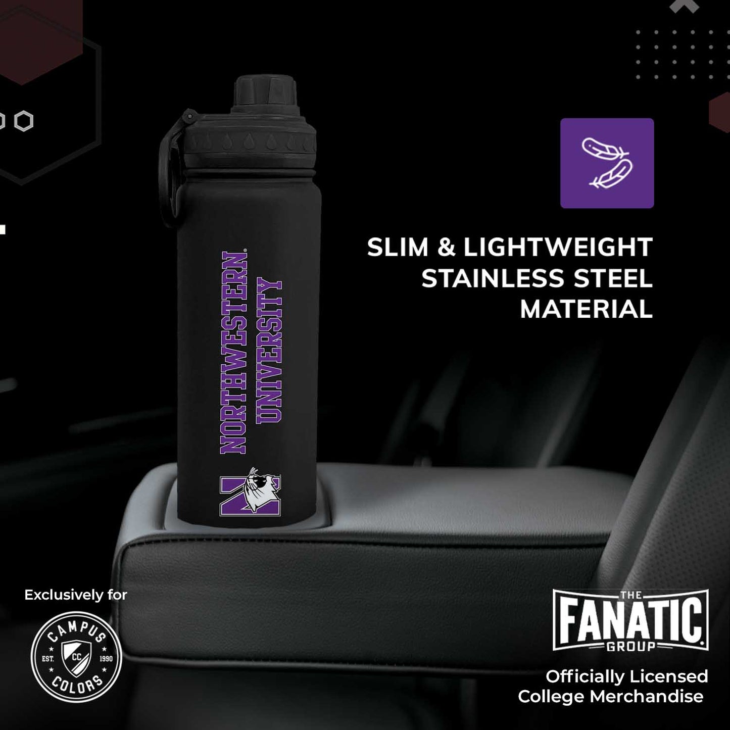 Northwestern Wildcats NCAA Stainless Steel Water Bottle - Black