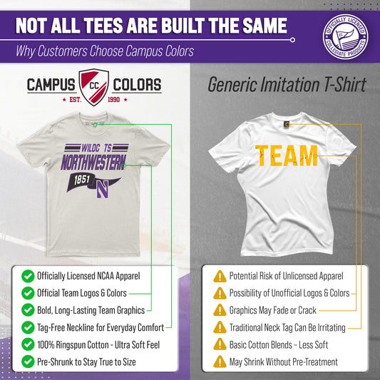 Northwestern Wildcats NCAA Adult Unisex Varsity Club Pennant T-Shirt Tag-Less - Off White