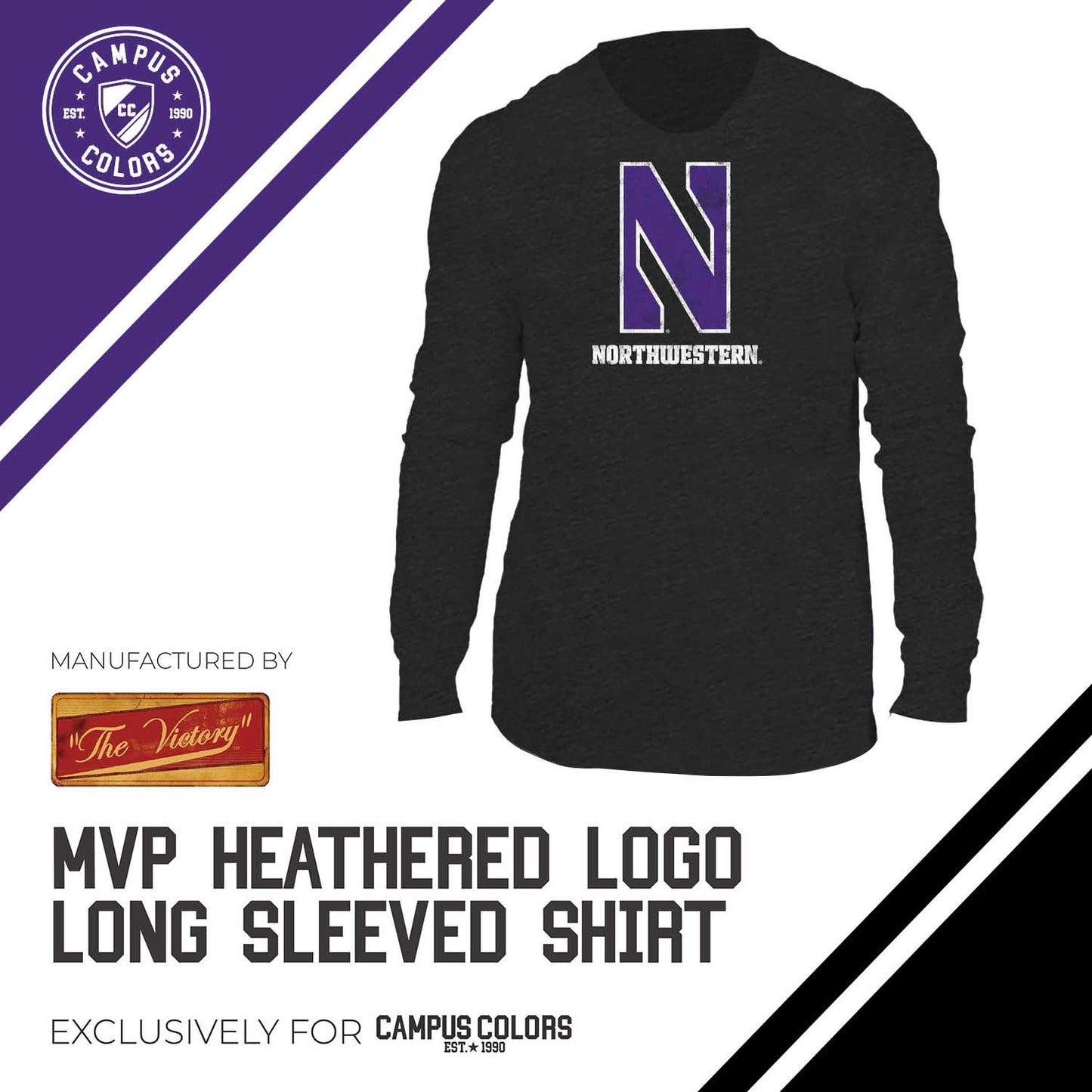 Northwestern Wildcats NCAA MVP Adult Long-Sleeve Shirt - Black