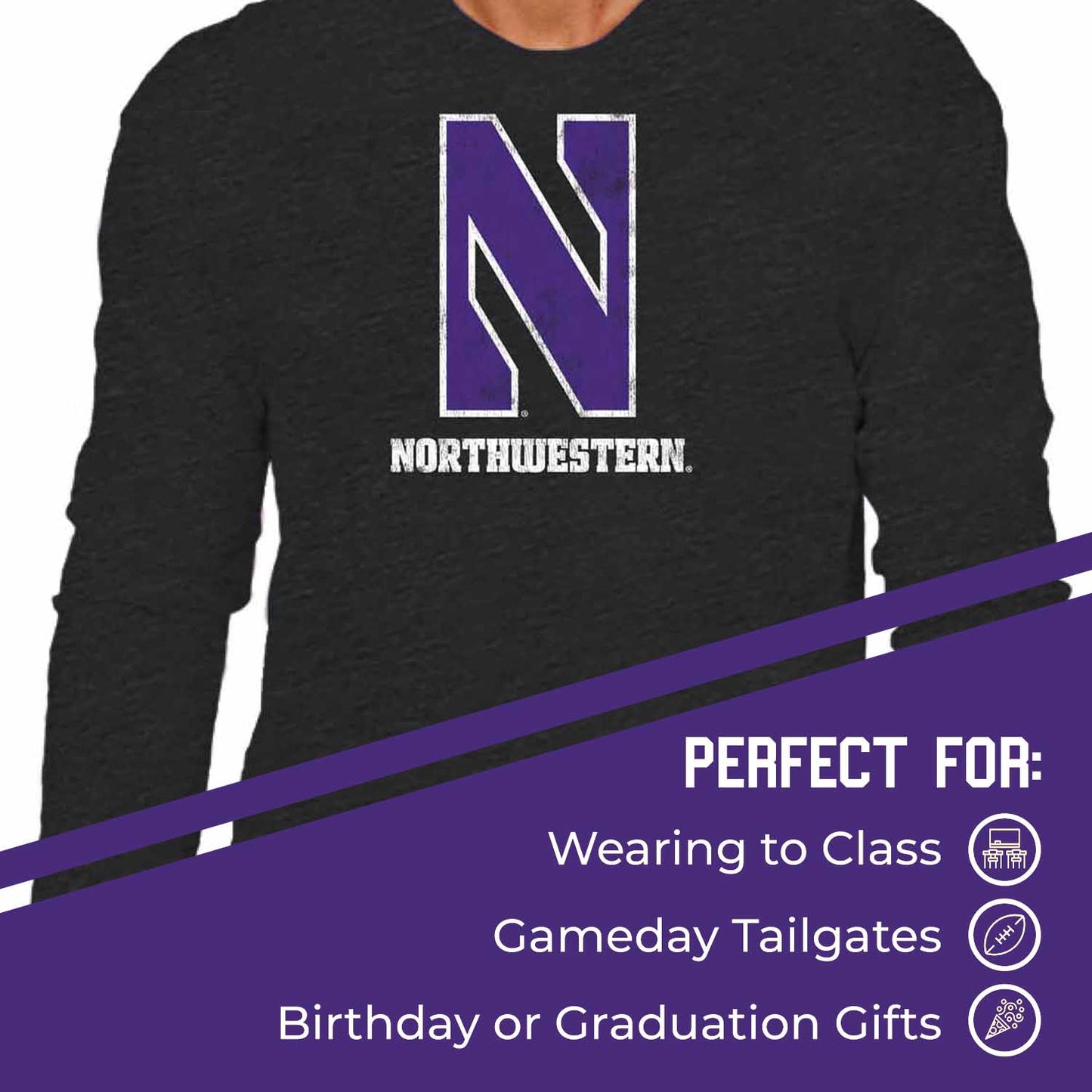 Northwestern Wildcats NCAA MVP Adult Long-Sleeve Shirt - Black