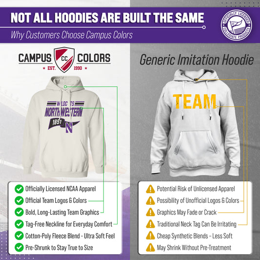 Northwestern Wildcats NCAA Adult Unisex Varsity Club Pennant Hooded Fleece Sweatshirt - Off White