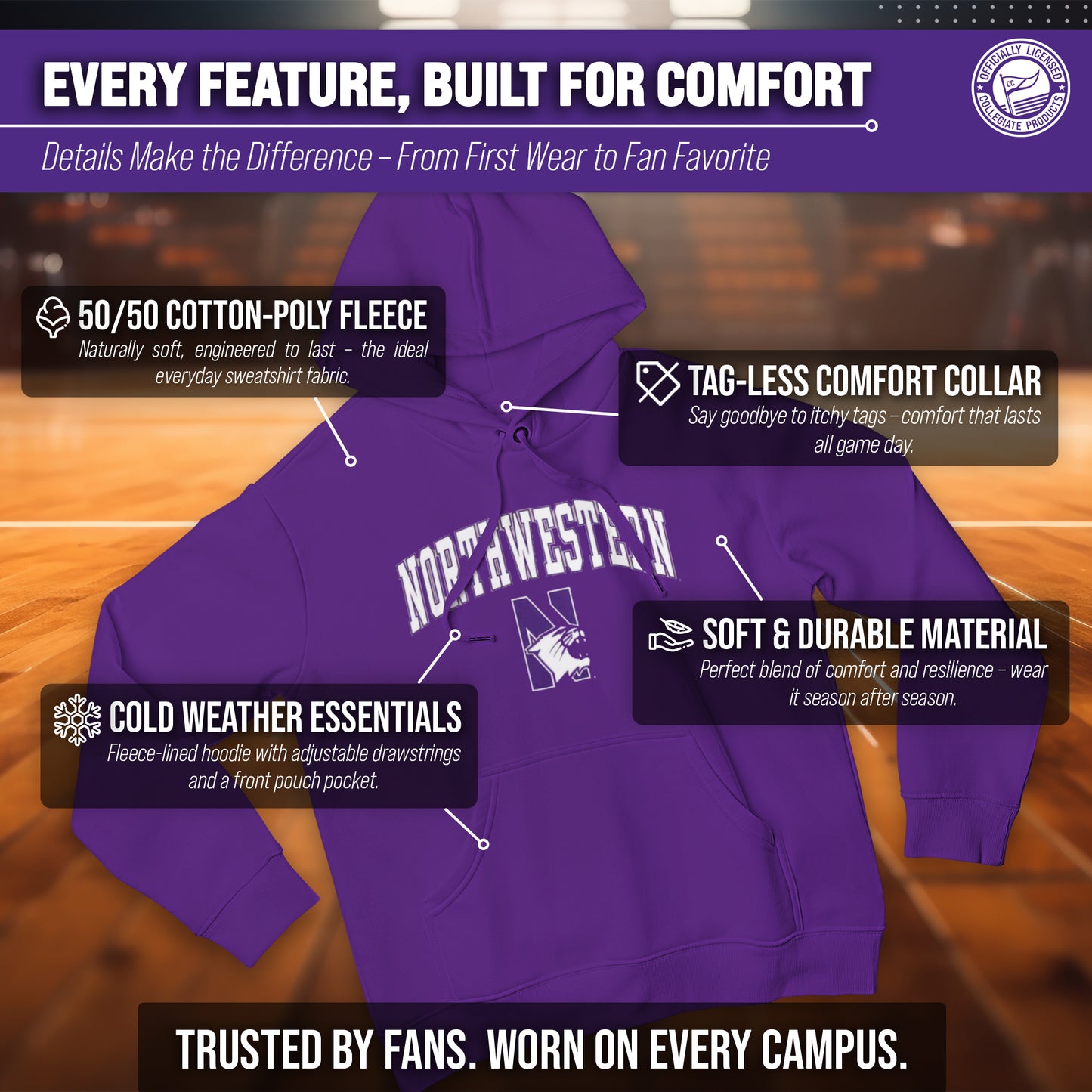 Northwestern Wildcats Adult Arch & Logo Soft Style Gameday Hooded Sweatshirt - Purple