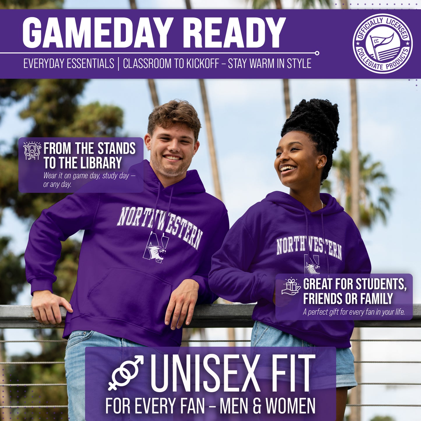 Northwestern Wildcats Adult Arch & Logo Soft Style Gameday Hooded Sweatshirt - Purple
