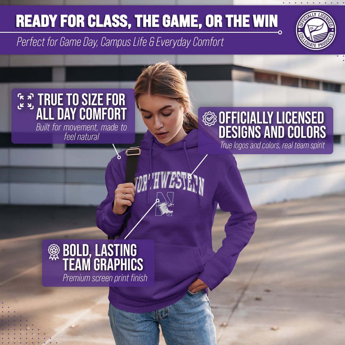 Northwestern Wildcats Adult Arch & Logo Soft Style Gameday Hooded Sweatshirt - Purple