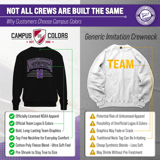 Northwestern Wildcats NCAA Adult Unisex Overtime Classics Crewneck Fleece Sweatshirt - Black