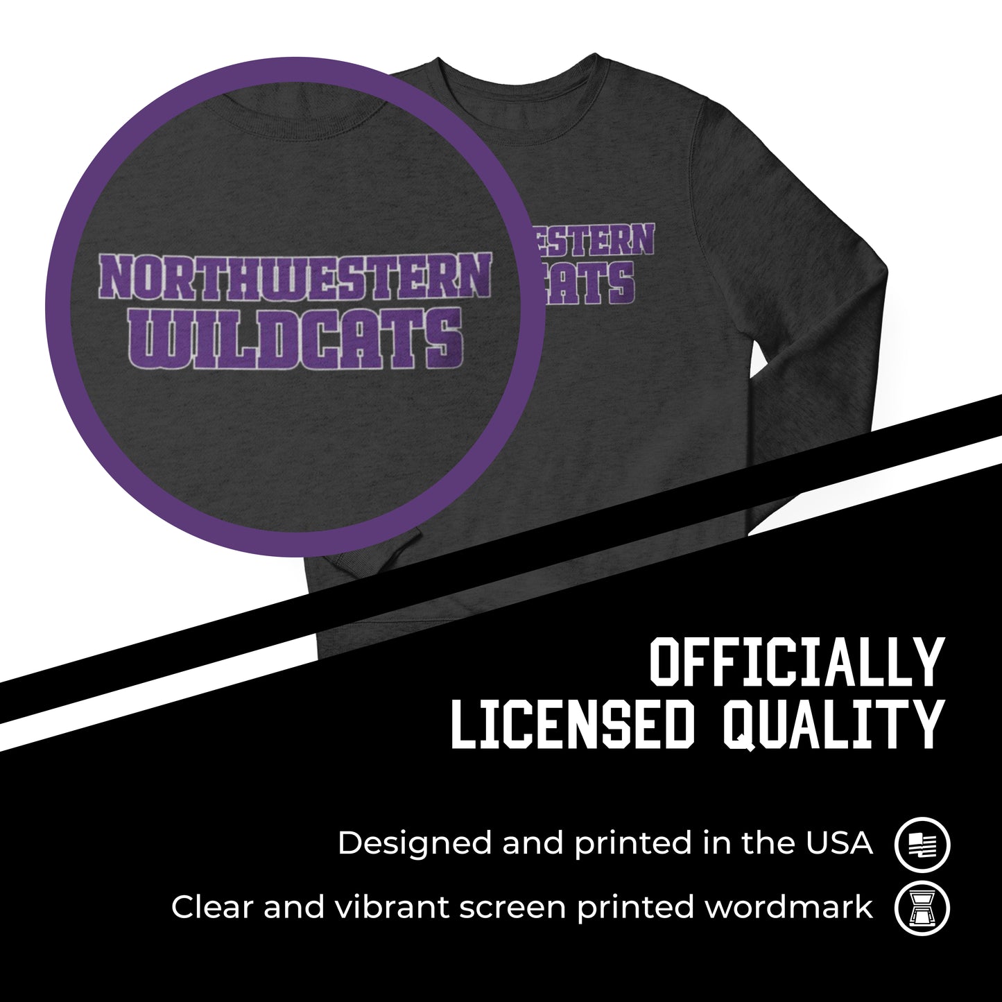 Northwestern Wildcats NCAA Adult Charcoal Crewneck Fleece Sweatshirt - Charcoal
