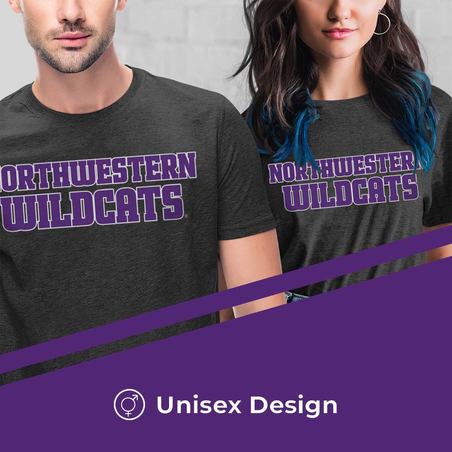 Northwestern Wildcats Campus Colors NCAA Adult Cotton Blend Charcoal Tagless T-Shirt - Charcoal