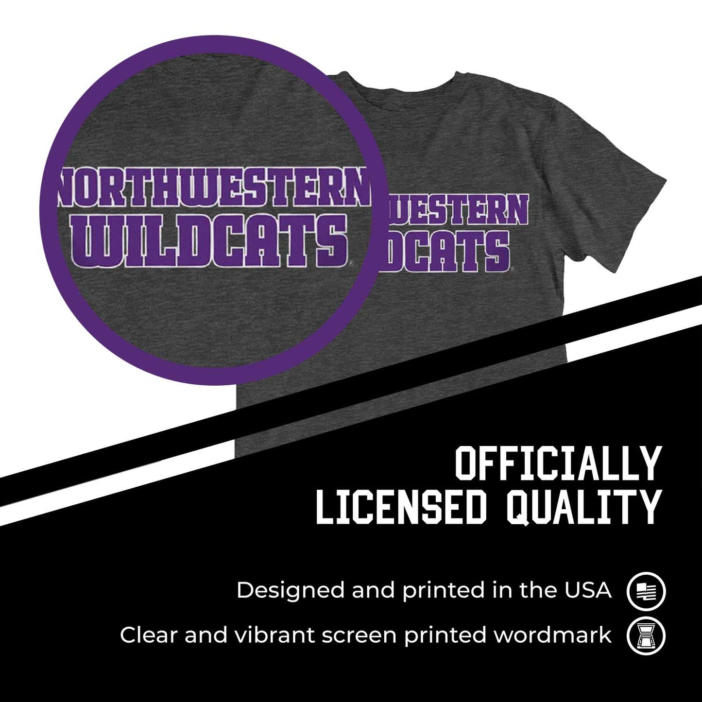 Northwestern Wildcats Campus Colors NCAA Adult Cotton Blend Charcoal Tagless T-Shirt - Charcoal