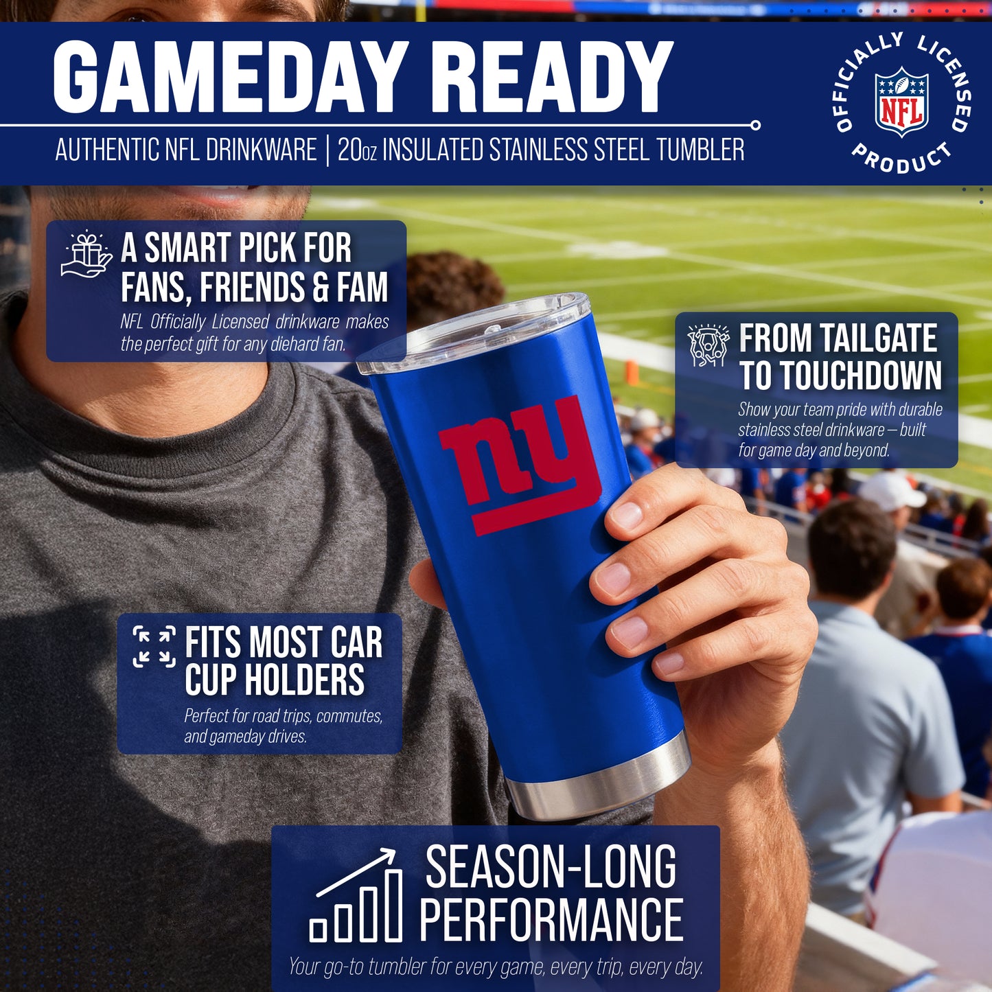 New York Giants NFL 20oz Gameday Stainless Steel Tumbler - Royal