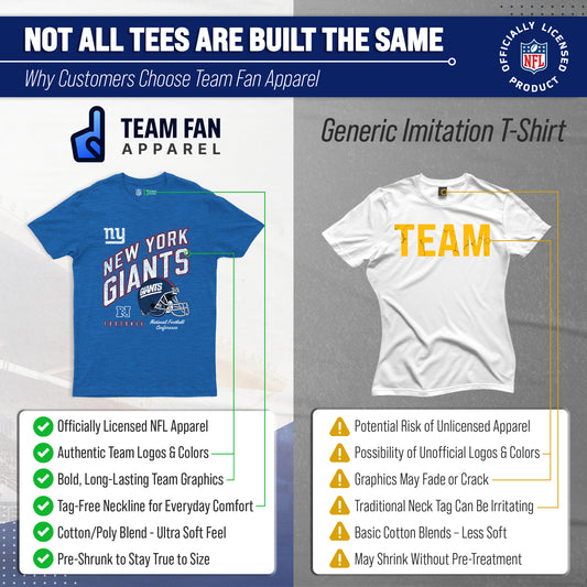 New York Giants NFL Adult Distressed Helmet Tag-Less T-Shirt - Royal Heather