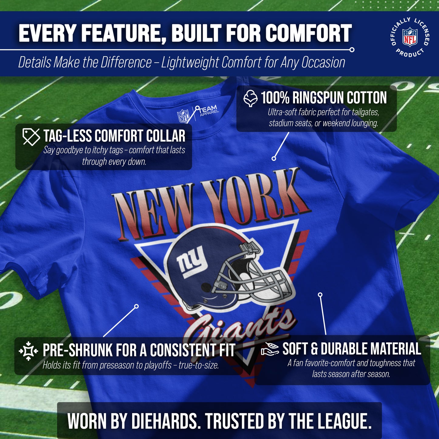 New York Giants NFL Adult Retro Triangle Unisex T-Shirt - Royal