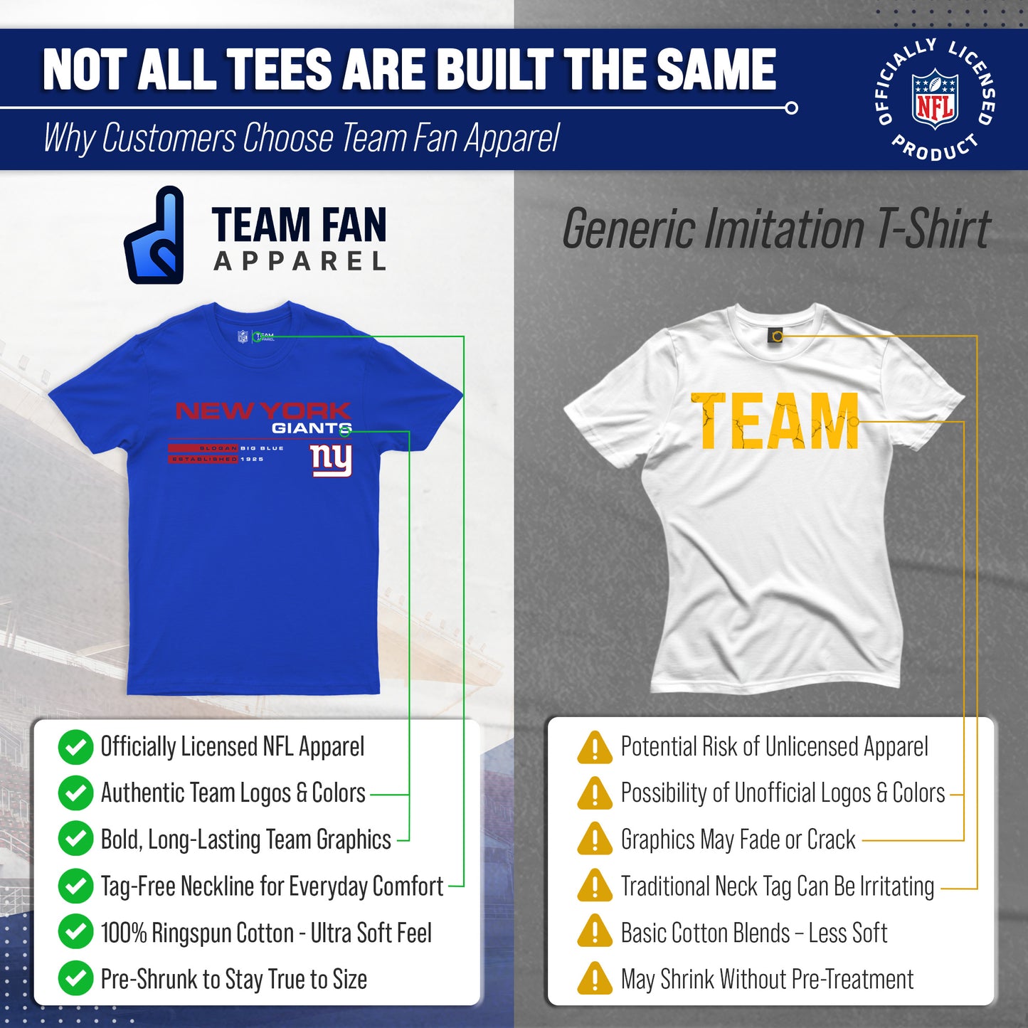 New York Giants Adult NFL Speed Stat Sheet T-Shirt - Royal