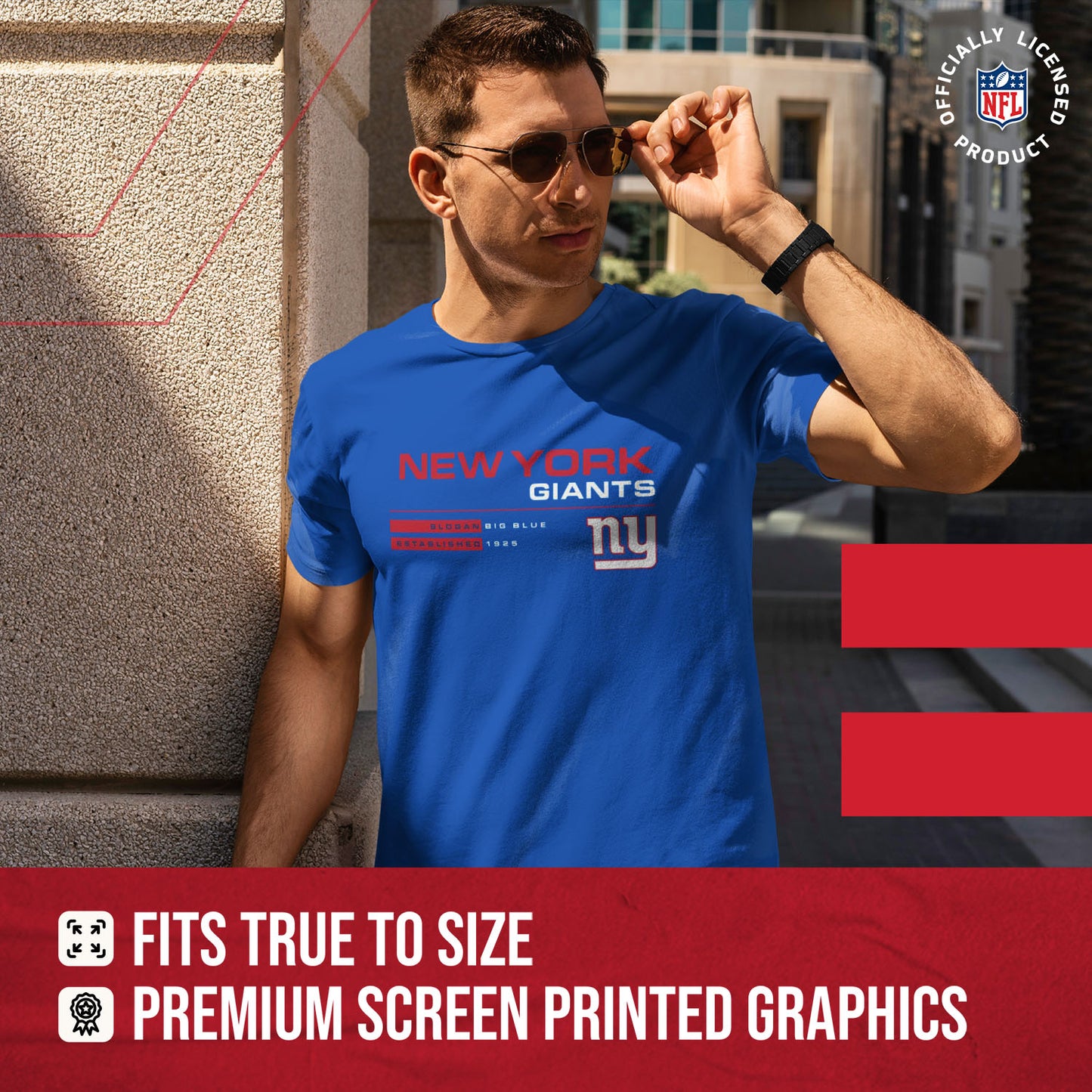New York Giants Adult NFL Speed Stat Sheet T-Shirt - Royal